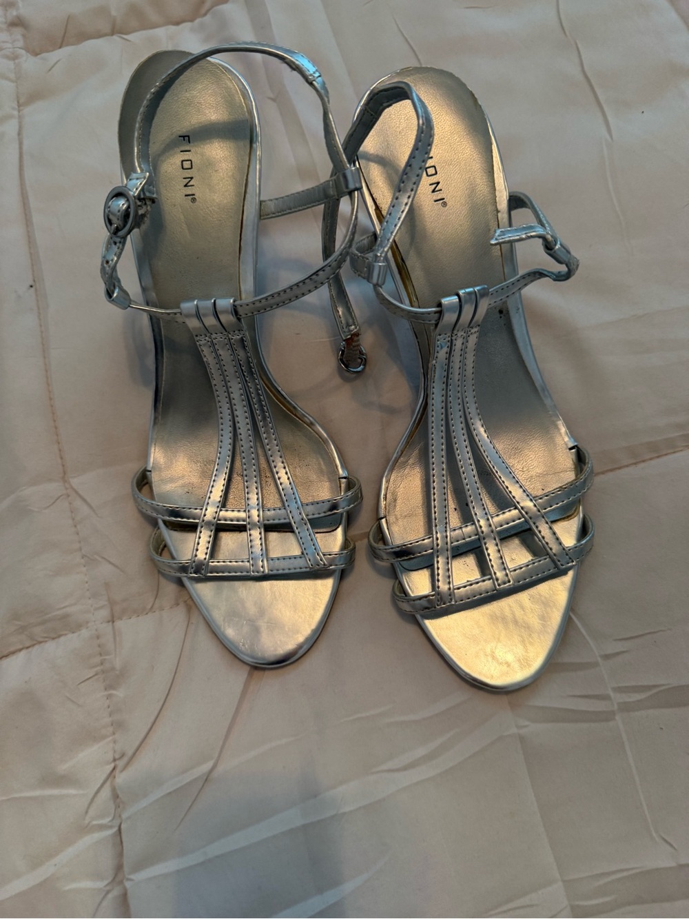 FIONI Clothing Silver Strappy T‑Bar Heeled Sandals